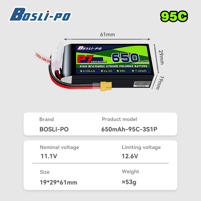 Boslipo P7 Version 650mAh 95C  - đánh giá và giá Drone Racing Battery